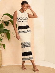 Love & Roses Black/White Sleeveless Fine Gauge Pleated Knitted Dress - Image 1 of 4