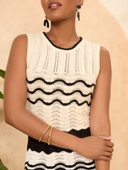 Love & Roses Black/White Sleeveless Fine Gauge Pleated Knitted Dress - Image 2 of 4