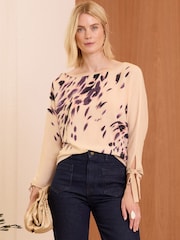 Love & Roses Pink Fine Gauge Woven Mix Jumper - Image 1 of 4