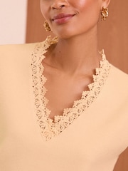 Love & Roses Ivory White Lace V Neck Knitted Vest Top - Image 2 of 4