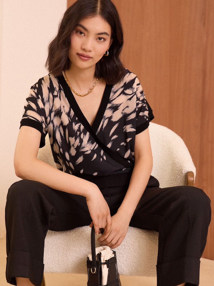 Love & Roses Mono Fine Gauge Woven Mix Wrap Jumper - Image 1 of 4