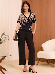 Love & Roses Mono Fine Gauge Woven Mix Wrap Jumper - Image 3 of 4