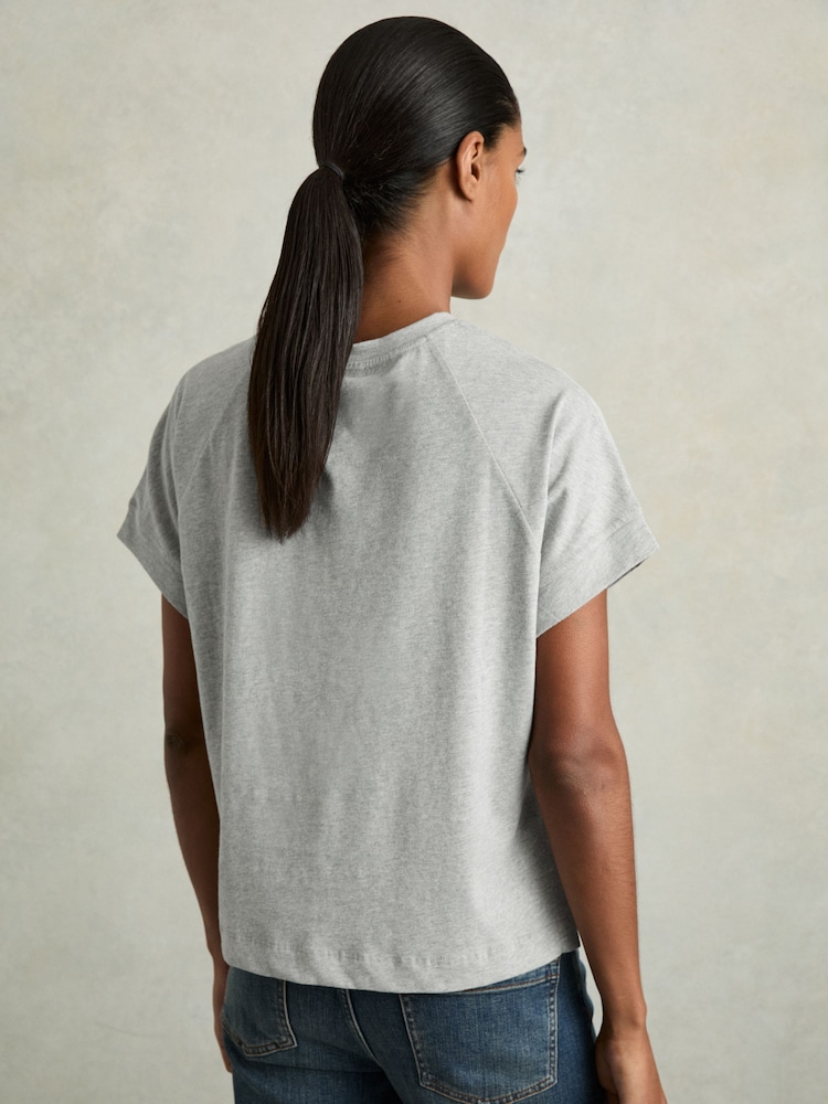 Reiss Grey Marl Lois Cotton Crew Neck T-Shirt - Image 5 of 6