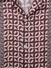 Reiss Tobacco Prentice Geometric Print Cuban Collar Shirt - Image 6 of 6