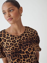 Brown Leopard Print and Black Gathered Short Sleeve Textured Boxy T-Shirts 2 Pack - Image 4 of 8
