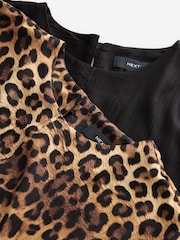 Brown Leopard Print and Black Gathered Short Sleeve Textured Boxy T-Shirts 2 Pack - Image 7 of 8