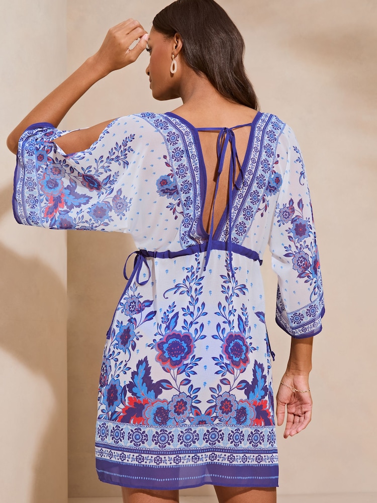 Lipsy Blue White Printed V Neck Cover Up Kaftan - Image 2 of 4 Lipsy Blue White Printed V Neck Cover Up Kaftan - Image 2 of 4