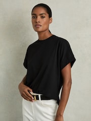 Reiss Black Lois Cotton Crew Neck T-Shirt - Image 1 of 7