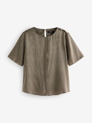 Khaki Green Satin Crinkle Textured T-Shirt - Image 5 of 7