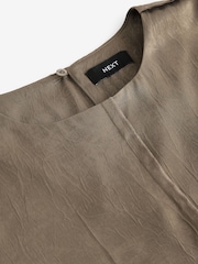 Khaki Green Satin Crinkle Textured T-Shirt - Image 6 of 7