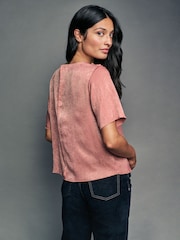 Rose Pink Satin Crinkle Textured T-Shirt - Image 3 of 7