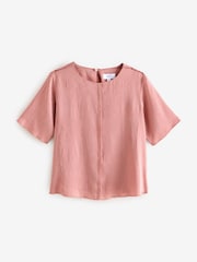 Rose Pink Satin Crinkle Textured T-Shirt - Image 5 of 7