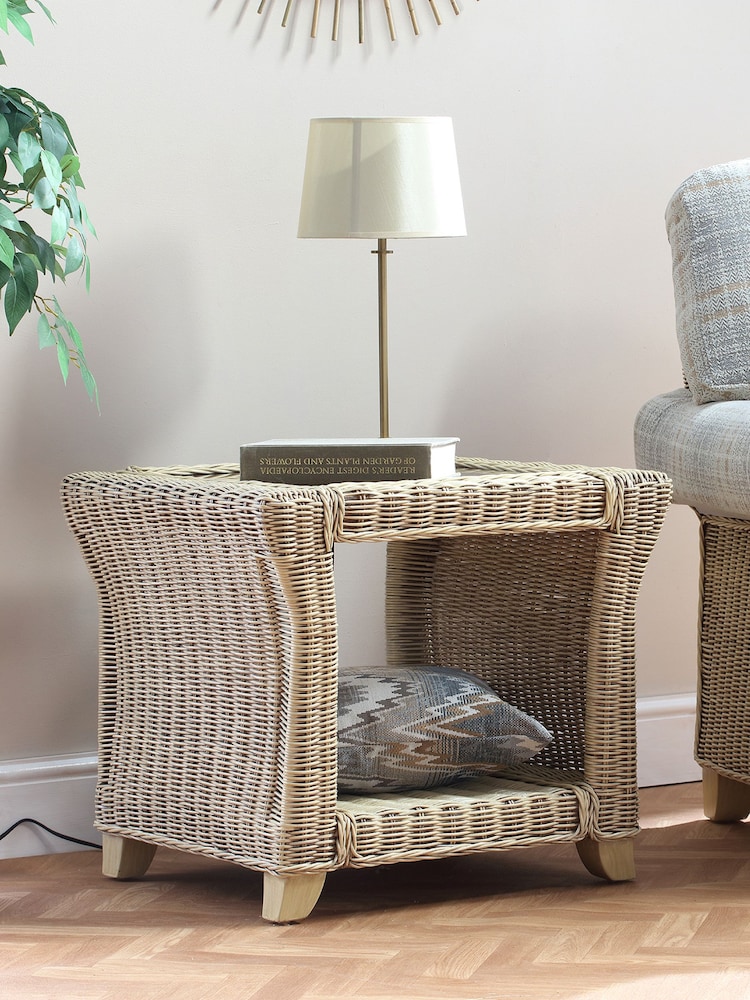 Desser Natural Clifton Natural Rattan Conservatory Glass Top Side Table - Image 1 of 2