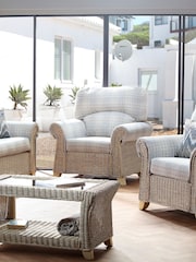 Desser Grey Athena Check Clifton Natural Rattan Conservatory Armchair - Image 1 of 5