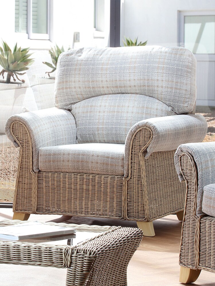 Desser Grey Athena Check Clifton Natural Rattan Conservatory Armchair - Image 2 of 5