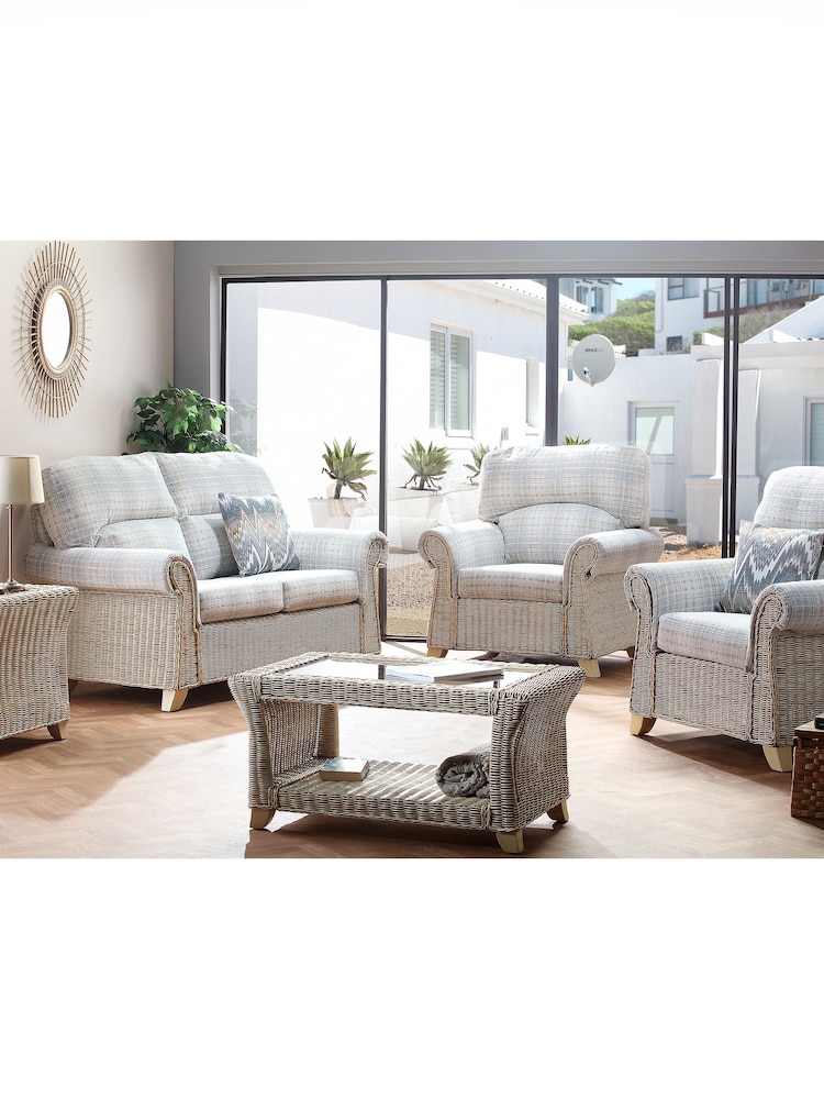 Desser Grey Athena Check Clifton Natural Rattan Conservatory Armchair - Image 5 of 5