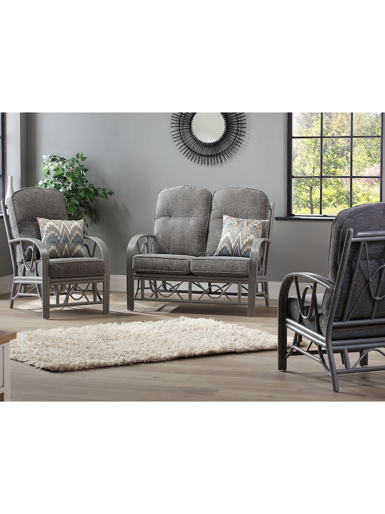 Desser Slate Grey Bali Rattan Indoor Conservatory 2 Seater Suite - Image 1 of 4