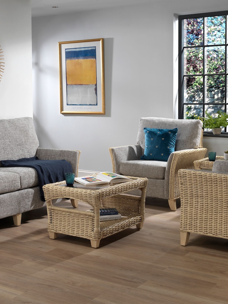 Desser Natural Arlington Coffee Table Rattan Glass Top - Image 1 of 4