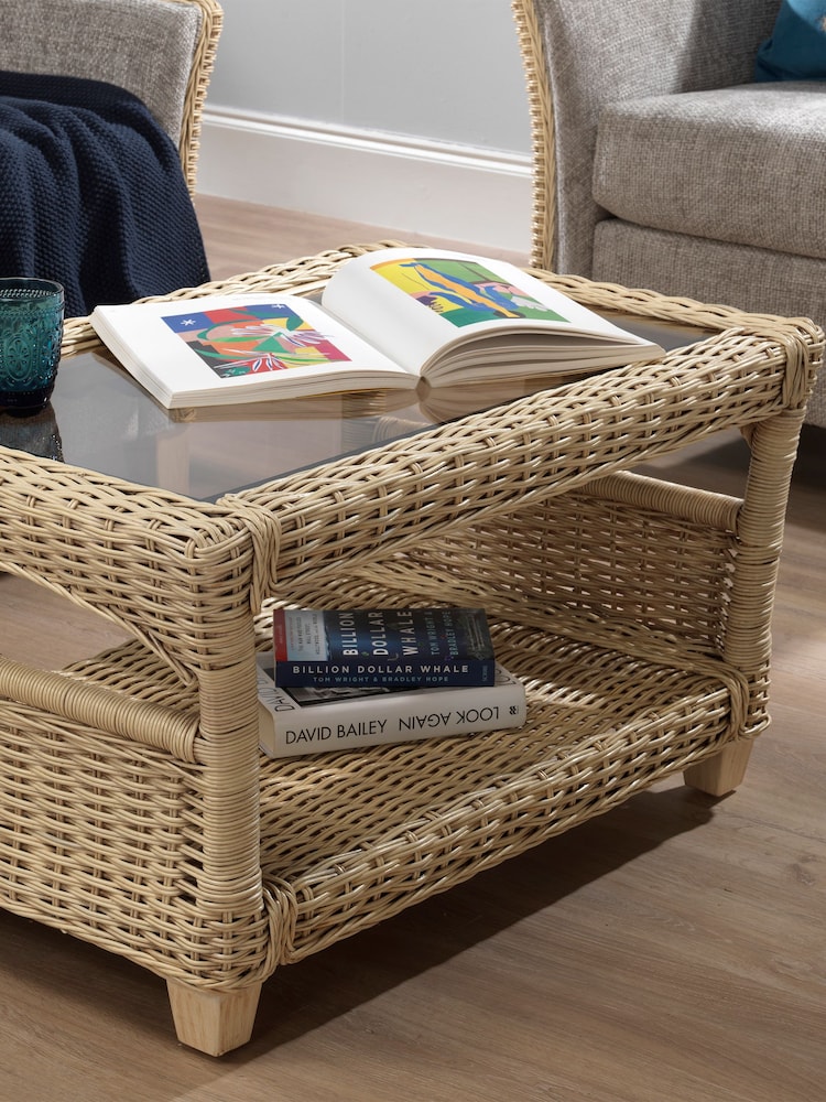 Desser Natural Arlington Coffee Table Rattan Glass Top - Image 2 of 4