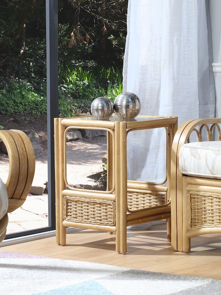 Desser Brown Vale Light Oak Conservatory Glass Top Lamp Table - Image 1 of 3