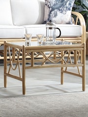 Desser Light Oak Bali Rattan Conservatory Glass Top Coffe Table - Image 1 of 4