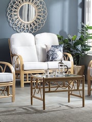 Desser Light Oak Bali Rattan Conservatory Glass Top Coffe Table - Image 2 of 4