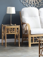 Desser Light Oak Bali Rattan Conservatory Glass Top Lamp Table - Image 1 of 3