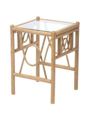 Desser Light Oak Bali Rattan Conservatory Glass Top Lamp Table - Image 2 of 3