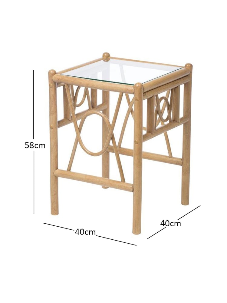 Desser Light Oak Bali Rattan Conservatory Glass Top Lamp Table - Image 3 of 3