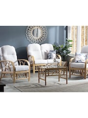 Desser Jasper Beige Cream Bali Light Oak Rattan Indoor Conservatory 2 Seater Suite Sofa - Image 1 of 4