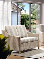 Desser Grey Athena Stripe Dijon Natural Rattan Conservatory 2 Seater Sofa - Image 1 of 4