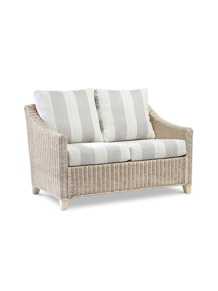 Desser Grey Athena Stripe Dijon Natural Rattan Conservatory 2 Seater Sofa - Image 2 of 4
