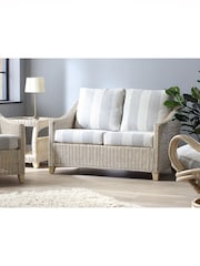 Desser Grey Athena Stripe Dijon Natural Rattan Conservatory 2 Seater Sofa - Image 3 of 4