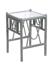 Desser Grey Bali Rattan Conservatory Glass Top Lamp Table - Image 2 of 3