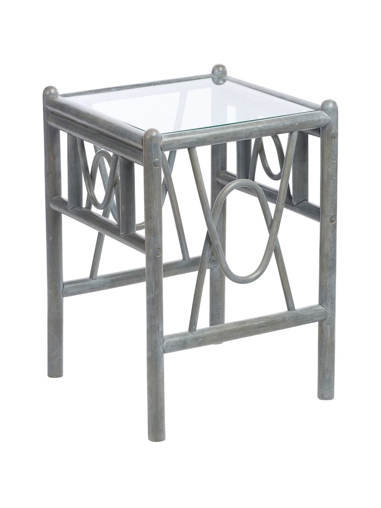 Desser Grey Bali Rattan Conservatory Glass Top Lamp Table - Image 2 of 3