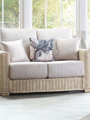 Desser Blush Pink Tweed Burford Natural Rattan Conservatory 2 Seater Sofa - Image 1 of 5