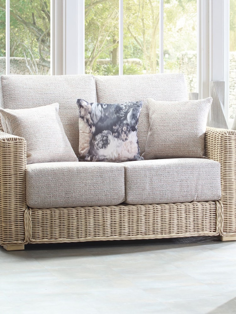 Desser Blush Pink Tweed Burford Natural Rattan Conservatory 2 Seater Sofa - Image 1 of 5