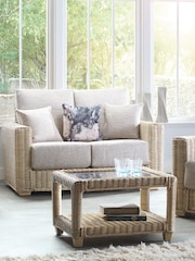 Desser Blush Pink Tweed Burford Natural Rattan Conservatory 2 Seater Sofa - Image 2 of 5