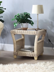Desser Natural Dijon Rattan Conservatory Glass Top Lamp Table - Image 1 of 2