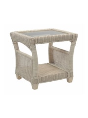 Desser Natural Dijon Rattan Conservatory Glass Top Lamp Table - Image 2 of 2