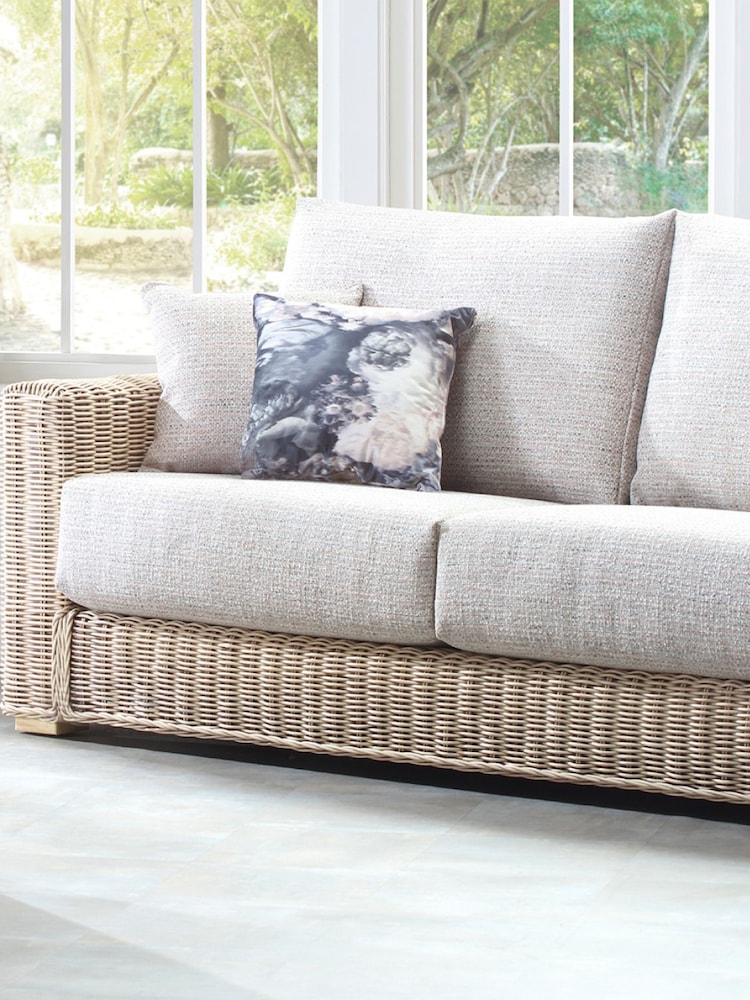 Desser Blush Pink Tweed Burford Natural Rattan Conservatory 3 Seater Sofa - Image 1 of 3
