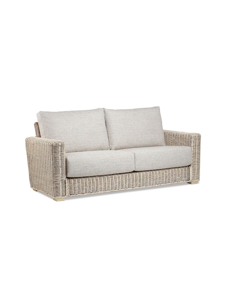 Desser Blush Pink Tweed Burford Natural Rattan Conservatory 3 Seater Sofa - Image 2 of 3