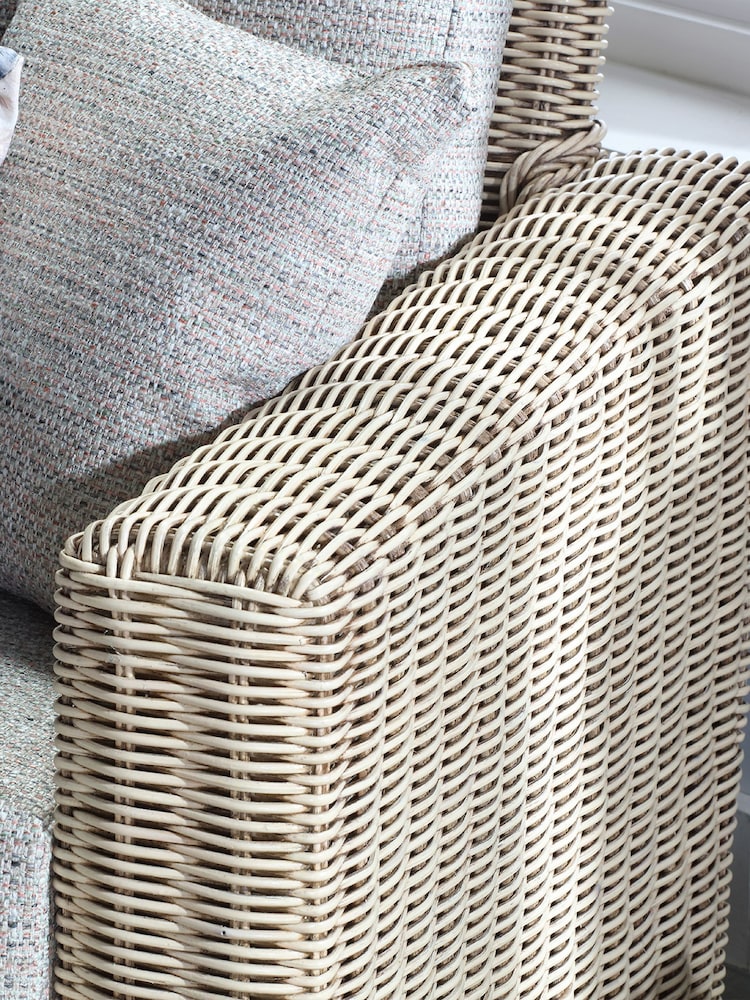 Desser Blush Pink Tweed Burford Natural Rattan Conservatory 3 Seater Sofa - Image 3 of 3