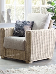 Desser Blush Pink Tweed Burford Natural Rattan Conservatory Armchair - Image 1 of 4