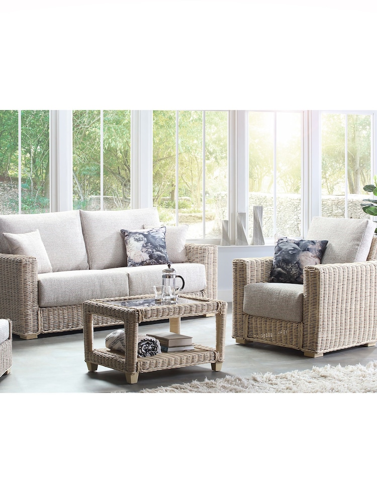 Desser Blush Pink Tweed Burford Natural Rattan Conservatory Armchair - Image 2 of 4
