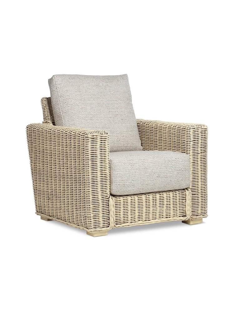 Desser Blush Pink Tweed Burford Natural Rattan Conservatory Armchair - Image 4 of 4
