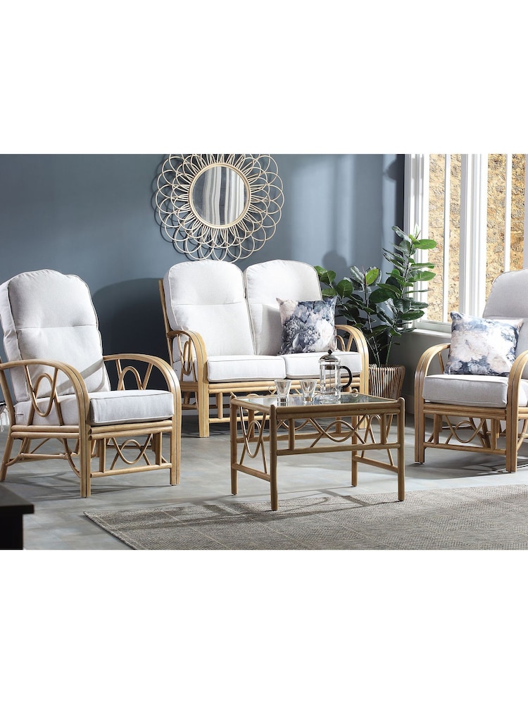 Desser Jasper Beige Cream Bali Light Oak Rattan Conservatory Armchair - Image 1 of 4