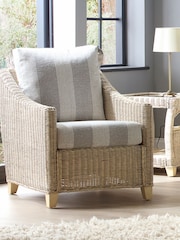 Desser Grey Athena Stripe Dijon Natural Rattan Conservatory Armchair - Image 1 of 3