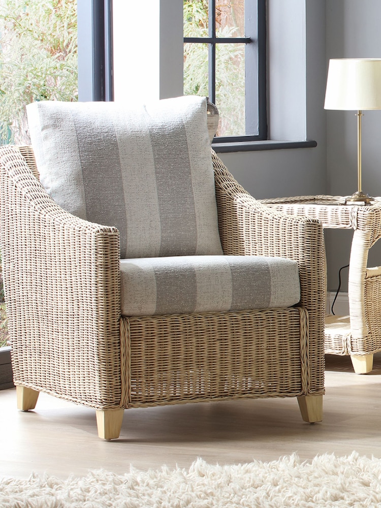 Desser Grey Athena Stripe Dijon Natural Rattan Conservatory Armchair - Image 1 of 3
