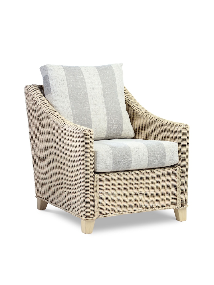 Desser Grey Athena Stripe Dijon Natural Rattan Conservatory Armchair - Image 2 of 3